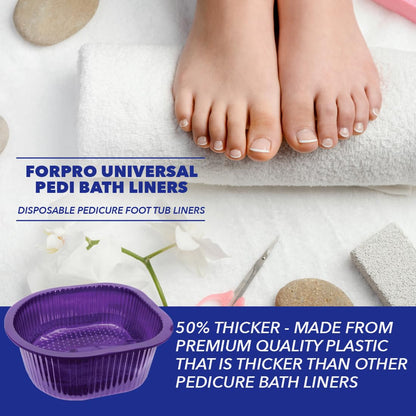 ForPro Professional Collection Universal Pedi Bath Liners - 50% THICKER - Fit Footsie Bath, Disposable Pedicure Foot Tub Liners for Foot Spa Basins & Foot Bath Soaks, Clear, 100-Count