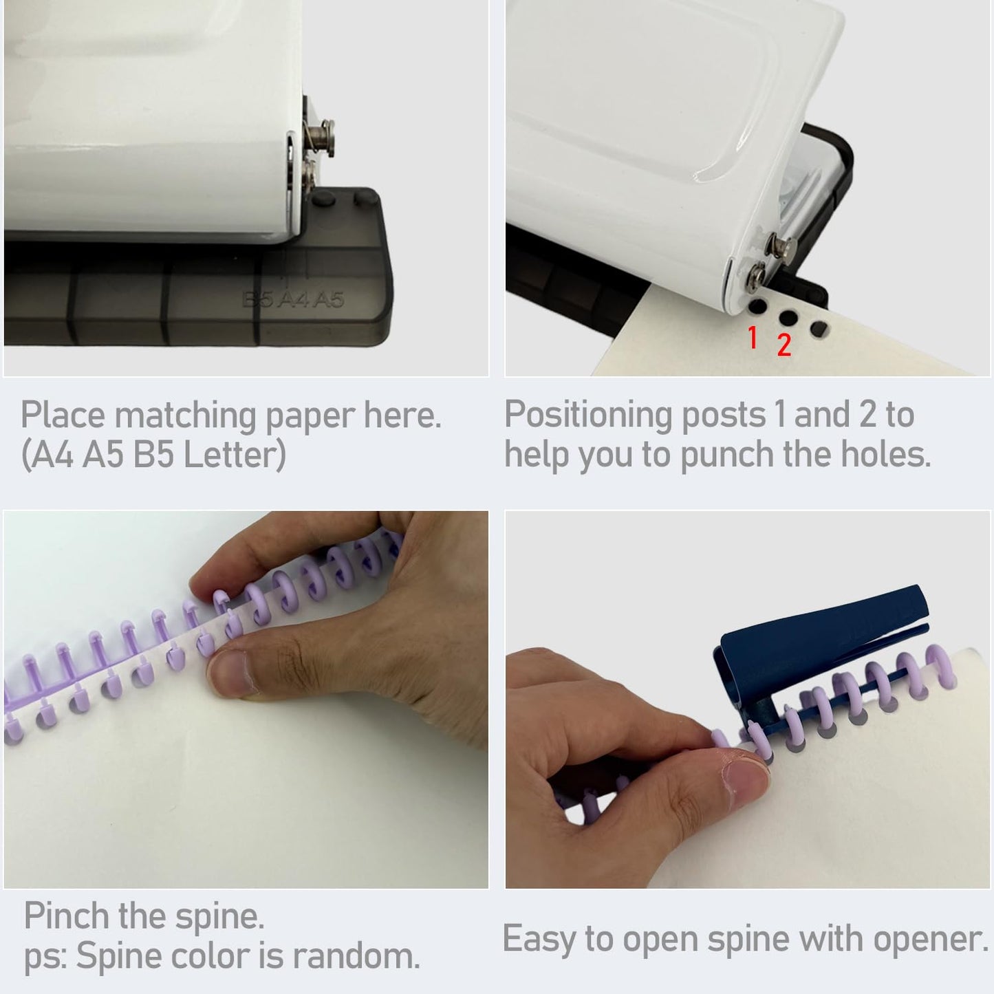 10 Hole Punch Binding Machine Kit for Planner (White) with 10 Multi-Color Spiral Coils, Adjustable A4 A5 B5 Paper Puncher, DIY Notebook Scrapbook Maker for Home Office School Organization
