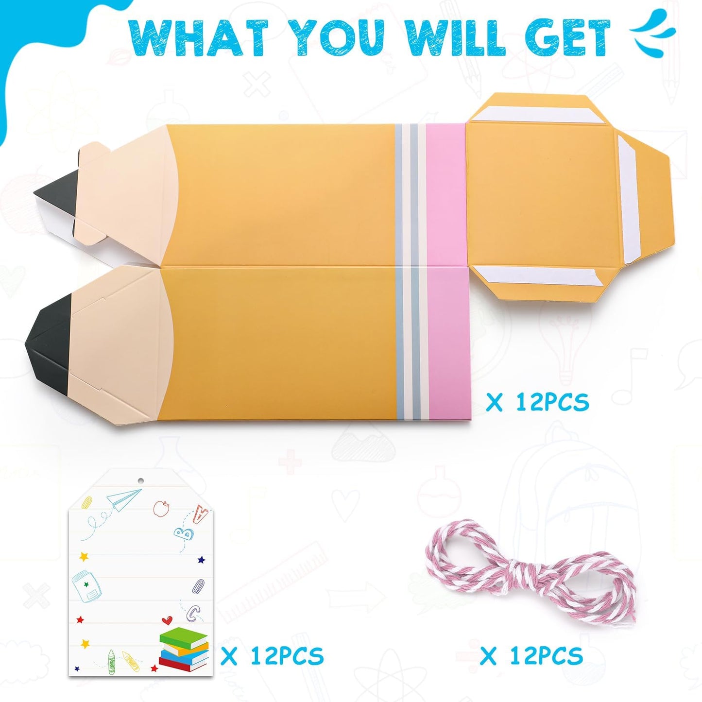 Sinasasspel 12Pcs Back to School Pencil Gift Boxes with Cards Thank You Teacher Candy Gift Boxes Pencil Treat Boxes for Teacher Appreciation School Classroom Party Favor Supplies