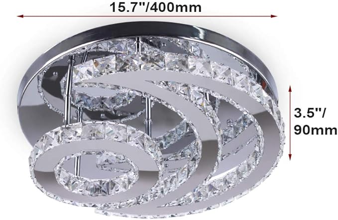 CXGLEAMING 15.7" Crystal Chandelier Modern LED Ceiling Light Moon Shape Crystal Flush Mount Ceiling Lights Fixture for Bedroom Living Room Kitchen Hallway (6500K Cool White)