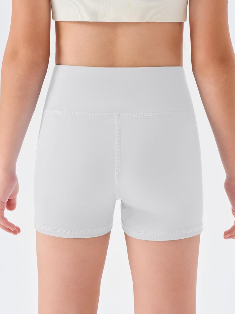 Haloumoning Girls Athletic Shorts Kids High Waisted Yoga Dance Biker Shorts Comfy Gymnastics Shorts 5-14Y White
