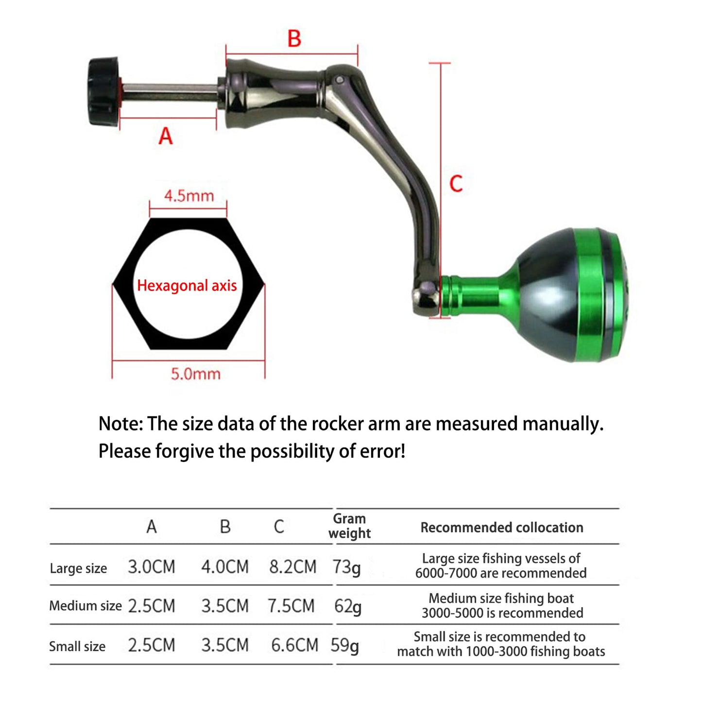 TEQIN Fishing Spinning Reel Handle, Lightweight Metal Single Rocker Arm, Reel Replacement Power Handle Grip, DIY Spinning Reel Handle Grip Modification Blue Large