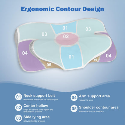 Cervical Neck Pillow for Sleeping - Cooling Ergonomic Memory Foam Pillow for Neck Pain Relief, Soft and Stretchy, Relieves Shoulder Pressure, Side Sleepers, Cooling and Breathable Ice Silk Pillowcase
