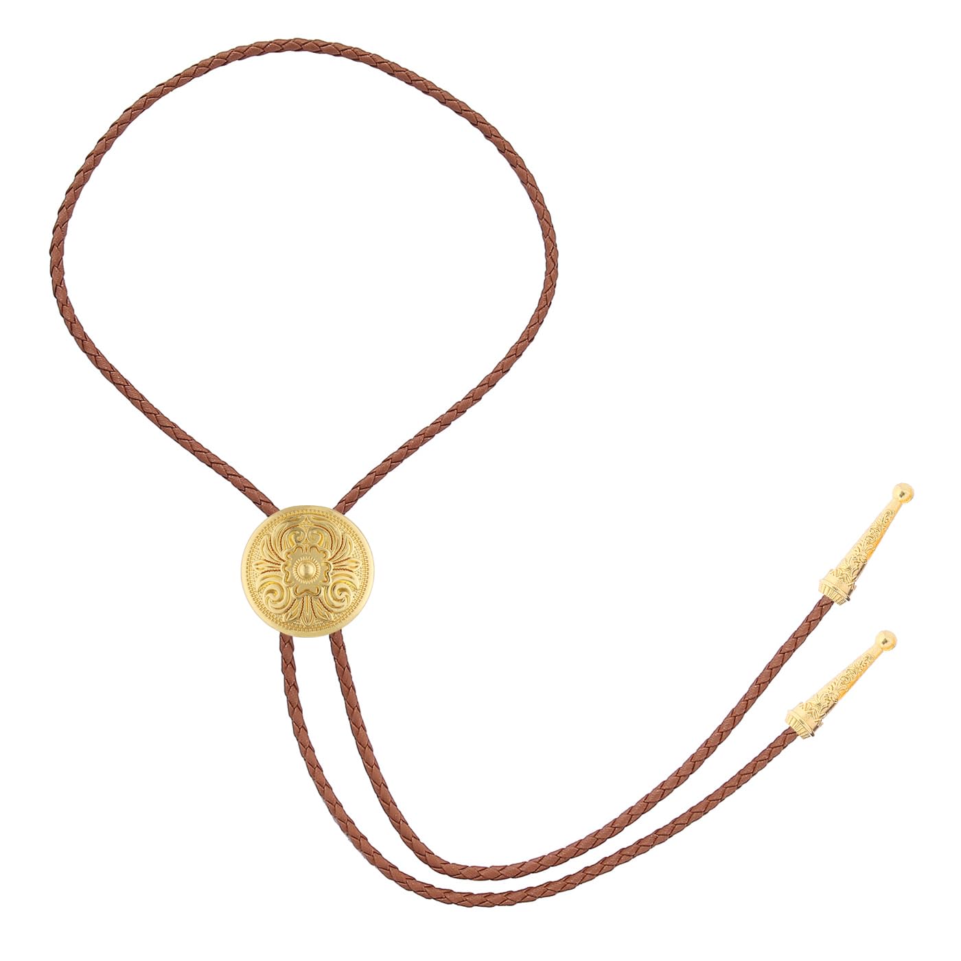 GelConnie Gold Bolo Tie for Women Brown Bolo Tie for Men Western Bolero Ties Flower Rodeo Cowboy Leather Necktie