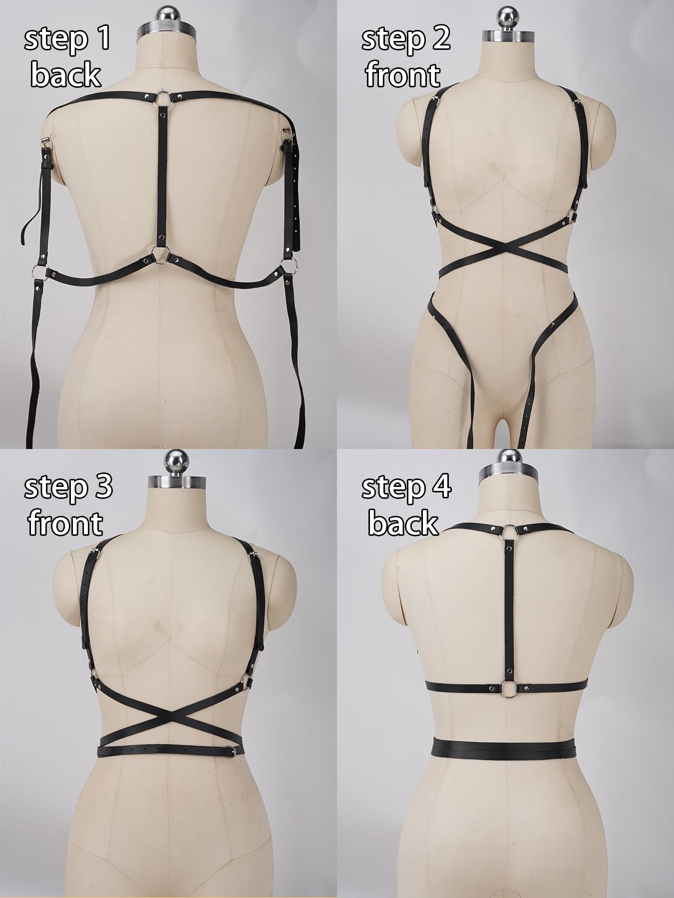 WARANDOD Leather Harness for Women Fashion Goth Chest Pu Black Harness Top Body Punk Belt Adjustable Waist Belts Rave Cosplay Halloween Accessories(Fits Waist 25-30in)