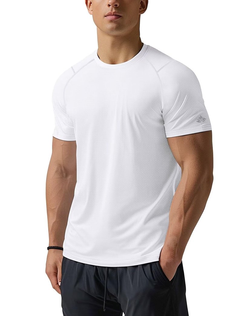Mens Workout Shirts Dry Fit(White,L)
