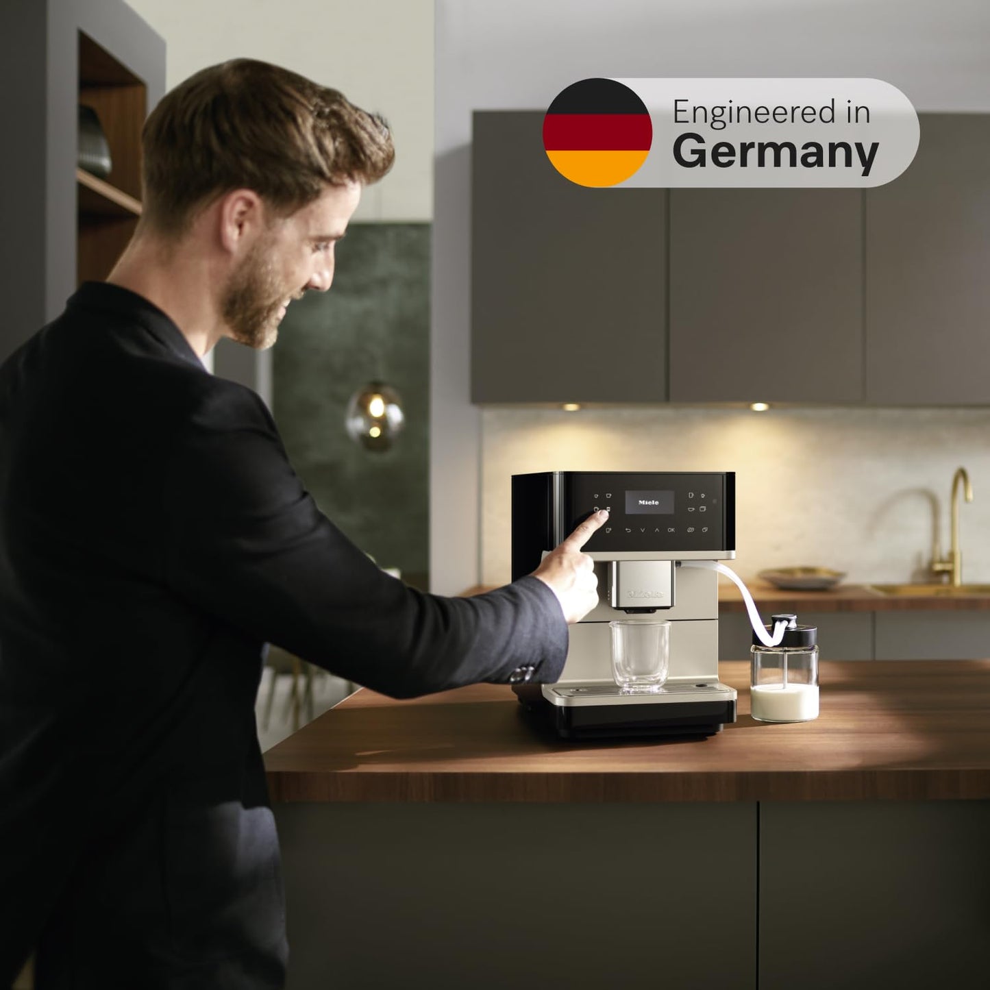 Miele CM 6360 MilkPerfection Automatic Coffee Machine - OneTouch for Two, AromaticSystem, 8 individual profiles, DoubleShot, WiFi-compatible, LED lighting, in Obsidian Black CleanSteel Metallic