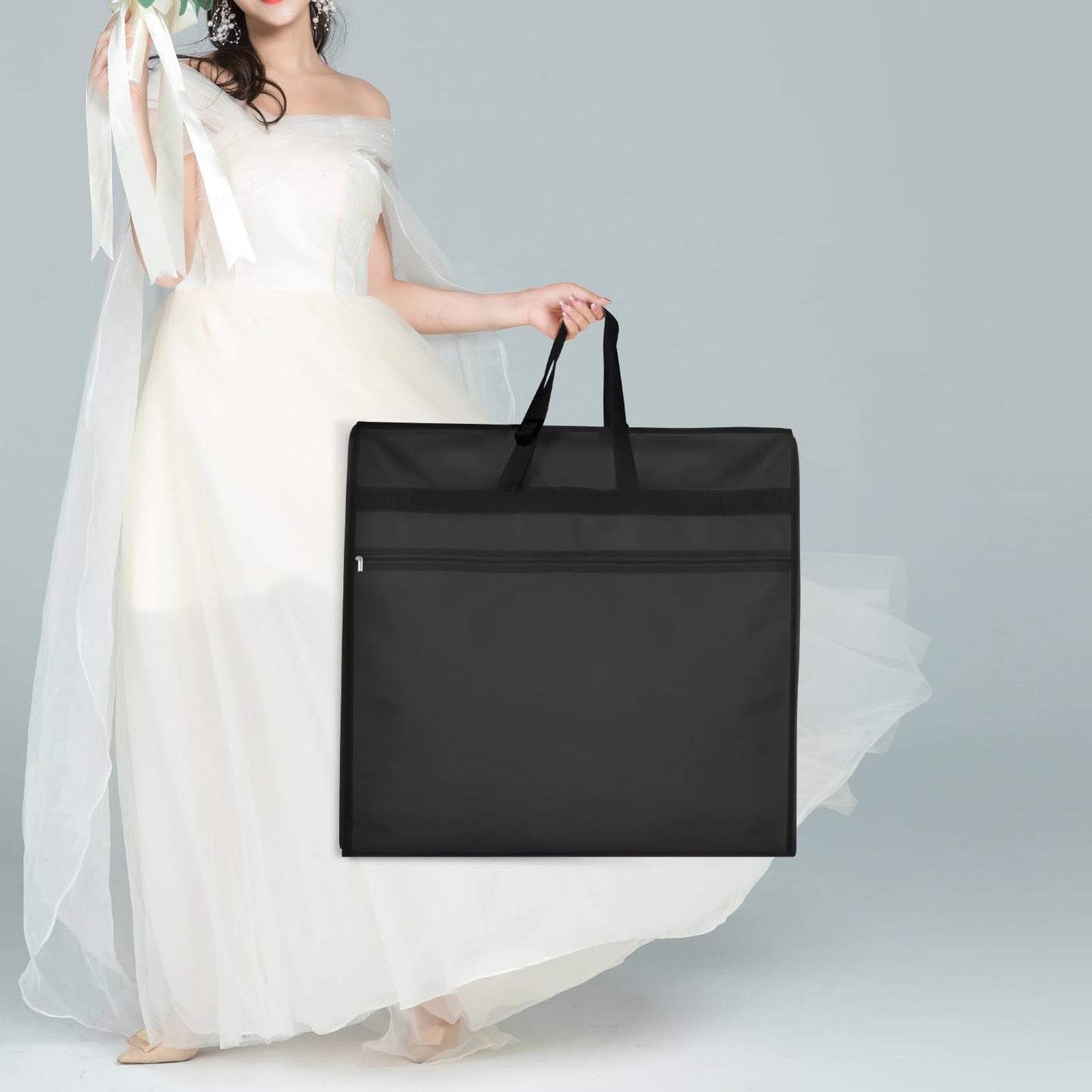 KEEGH Wedding Dress Garment Bag, 72” Tri-fold Bridal Dress Bags for Gowns, With Accessory Pockets and Adjustable Buckle Dress Cover for Wedding/Prom/Travel/Closet Storage (Black)