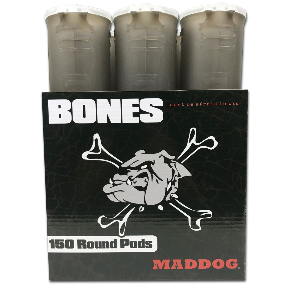 Maddog 150 Round Bones Paintball Pods | Durable Quick Reload Tubes for Tournament and Recreational Speedball Woodsball | 6 Pack - Smoke