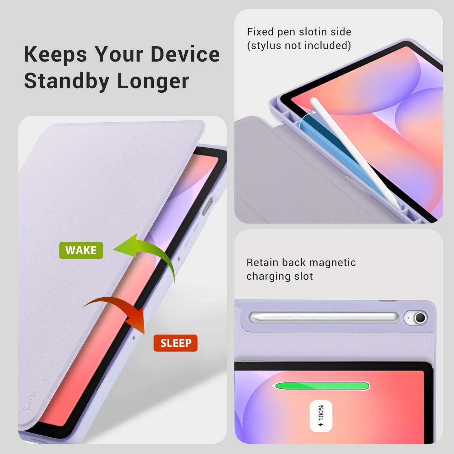 CoBak Case for Samsung Galaxy Tab S10 Lite / S10 FE / S9 FE 10.9 Inch, Protective Smart Auto Wake/Sleep Cover with Anti-Slip Multi-Angle Stand and S Pen Holder, Purple