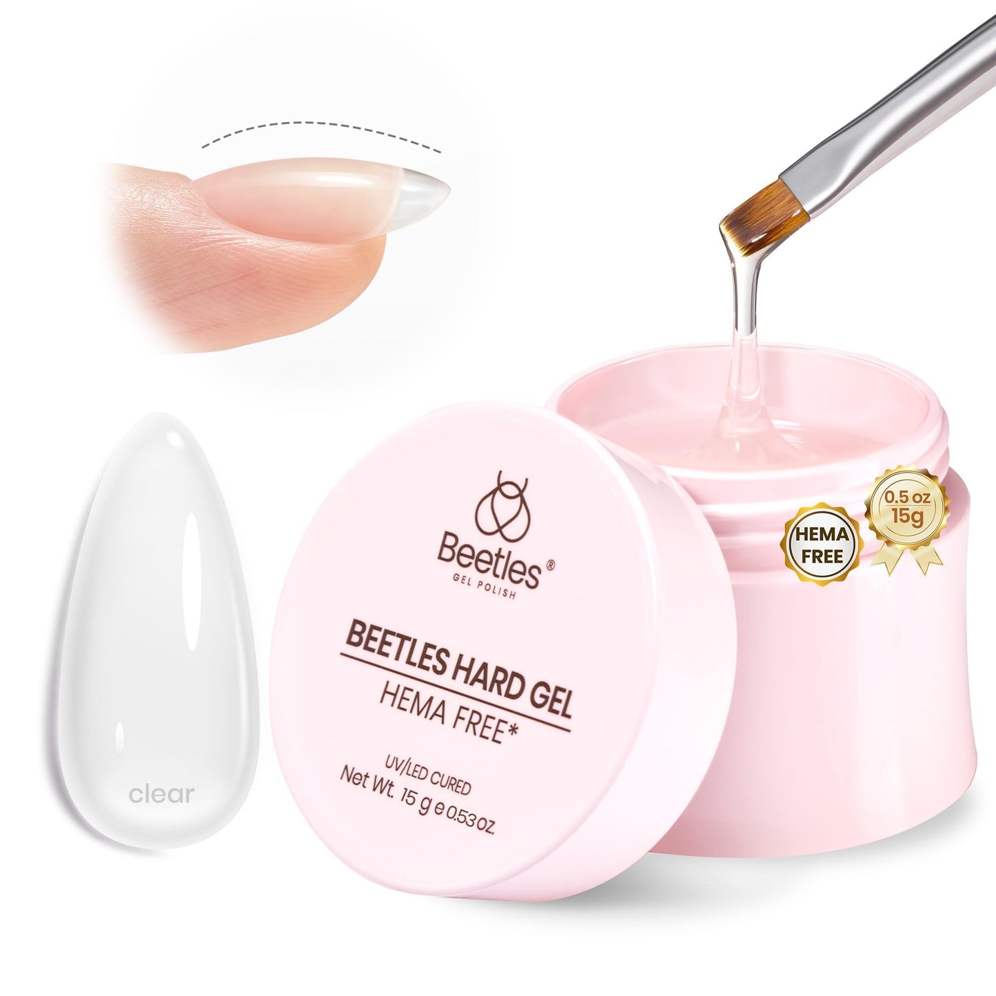 Beetles Hema Free Hard Gel for Nails,2.12 oz 9 in 1 Hard Gel for Nail Extension & Strengthening Broken Nail Repair with Flat Brush 100 Pcs Nail Forms UV LED Lamp Cured Salon Nail Technicians Women