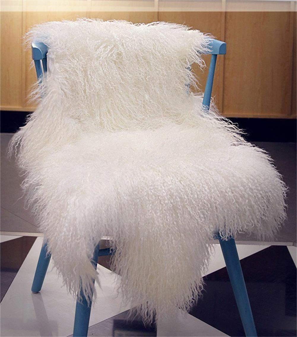 Genuine Tibetan Mongolian Sheepskin Area Rugs Long Wool Frizzy Hair Hide Fur Pelt Mat Carpet Throw for Bedroom, Living Room，Home Decor 2'x3'