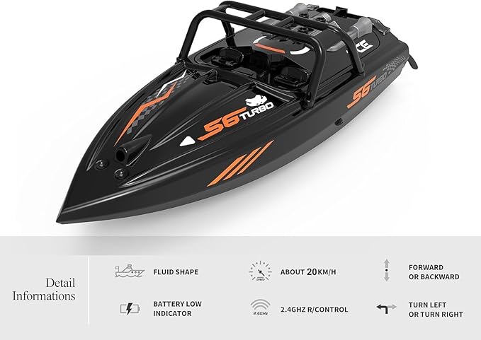 Remote Control Off-Road Boat Model Eddy Current Jet high-Speed Remote Control Speedboat 15-20km/hH156 with Lights Off-Road Speedboat (Dual Battery) Suitable for Adults 14+