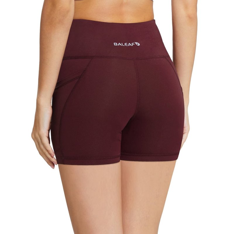 baleaf Workout Shorts Women 5" Biker Yoga Gym Spandex Running Volleyball Compression Tummy Control Short with Pockets Wine Red XXXL