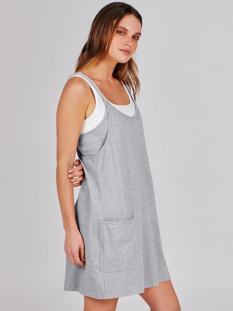 ANRABESS Women Athletic Dress Summer Tennis Workout Active Sports Mini Romper Dress Built in Shorts Travel Vacation Clothes Heather Gray XX-Large