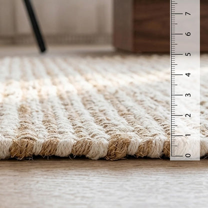 HOMEMONDE Jute Cotton Area Rug 8x10 ft Large Rectangle Hand Woven Natural Farmhouse Rugs for Living Room, Bedroom, Kitchen, High Traffic Area - Rustic Vintage Bohemian (Natural Offwhite)
