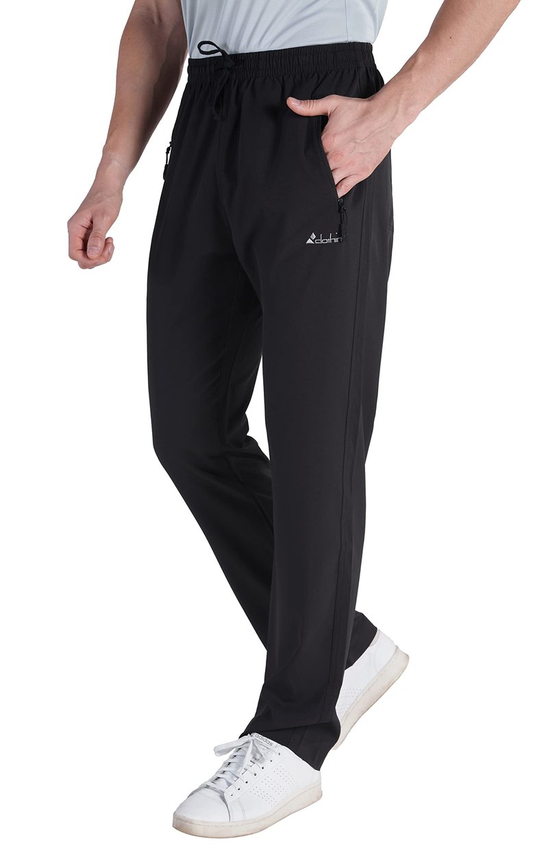 clothin Mens Workout Athletic Pants Elastic-Waist Drawstring Pants for Sport Exercise Travel,Quick-Dry,Stretchy,Black,M(31-34W x 30L)