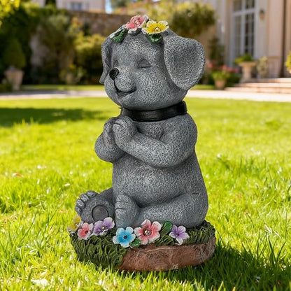 Solar Dog Statue Garden Decor with LED Lights Outdoor Dogs Decor Gifts for Women Dog Figurines for Patio Yard Garden Home Decoration
