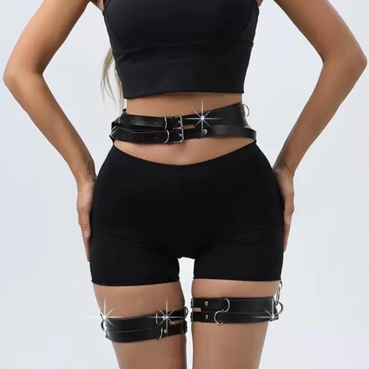 PRIOUTZ Women Punk Belts PU Leather Body Chain Waist Belt BDSM Lingerie Bondage Bodysuit Goth Harness Lingerie (Black)