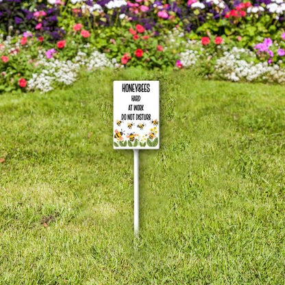 Uptell Honeybees Hard At Work Do Not Disturb Yard Signs with Stakes Aluminum Sign for House/Front Door and Business Outdoor Decoration 8x12 Inch