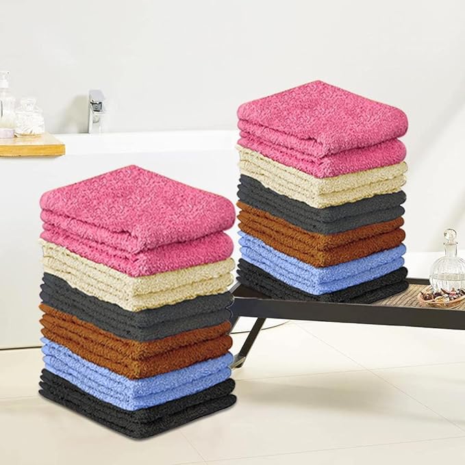 100% Cotton Washcloth Set 24 Packs – Soft, Absorbent Face Towels