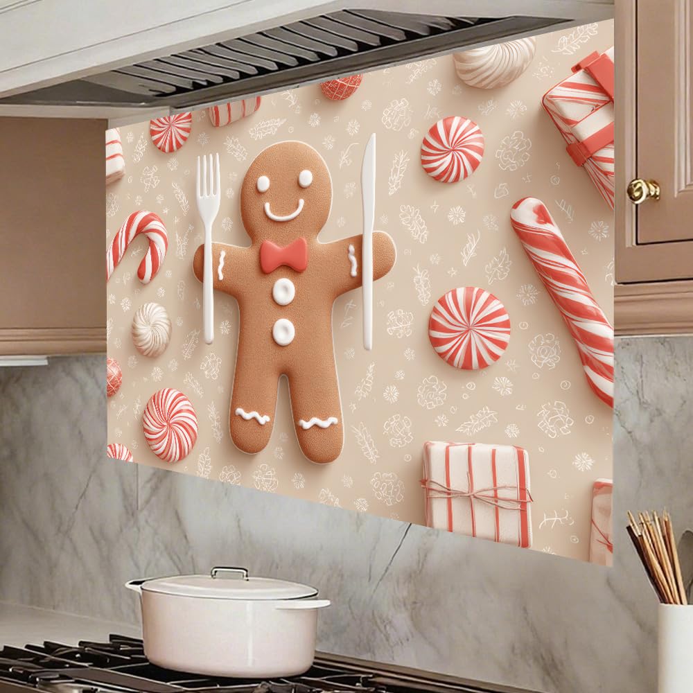 WDESYADMS Wall Decals 35.5x23.6 Inch Christmas Gingerbread Man Peel and Stick Wall Decals with Candy Canes Peppermint Sweets and Gifts Removable Wall Sticker for Holiday Bedroom Living Room Decor