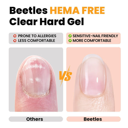 Beetles Hema Free Hard Gel for Nails,2.12 oz 9 in 1 Hard Gel for Nail Extension & Strengthening Broken Nail Repair with Flat Brush 100 Pcs Nail Forms UV LED Lamp Cured Salon Nail Technicians Women