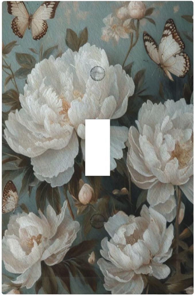 Decorative Art Light Switch Covers Butterflies & Peonies Single Toggle Wall Plate Decorative Switchcover Electrical Switchplate for Home Decor