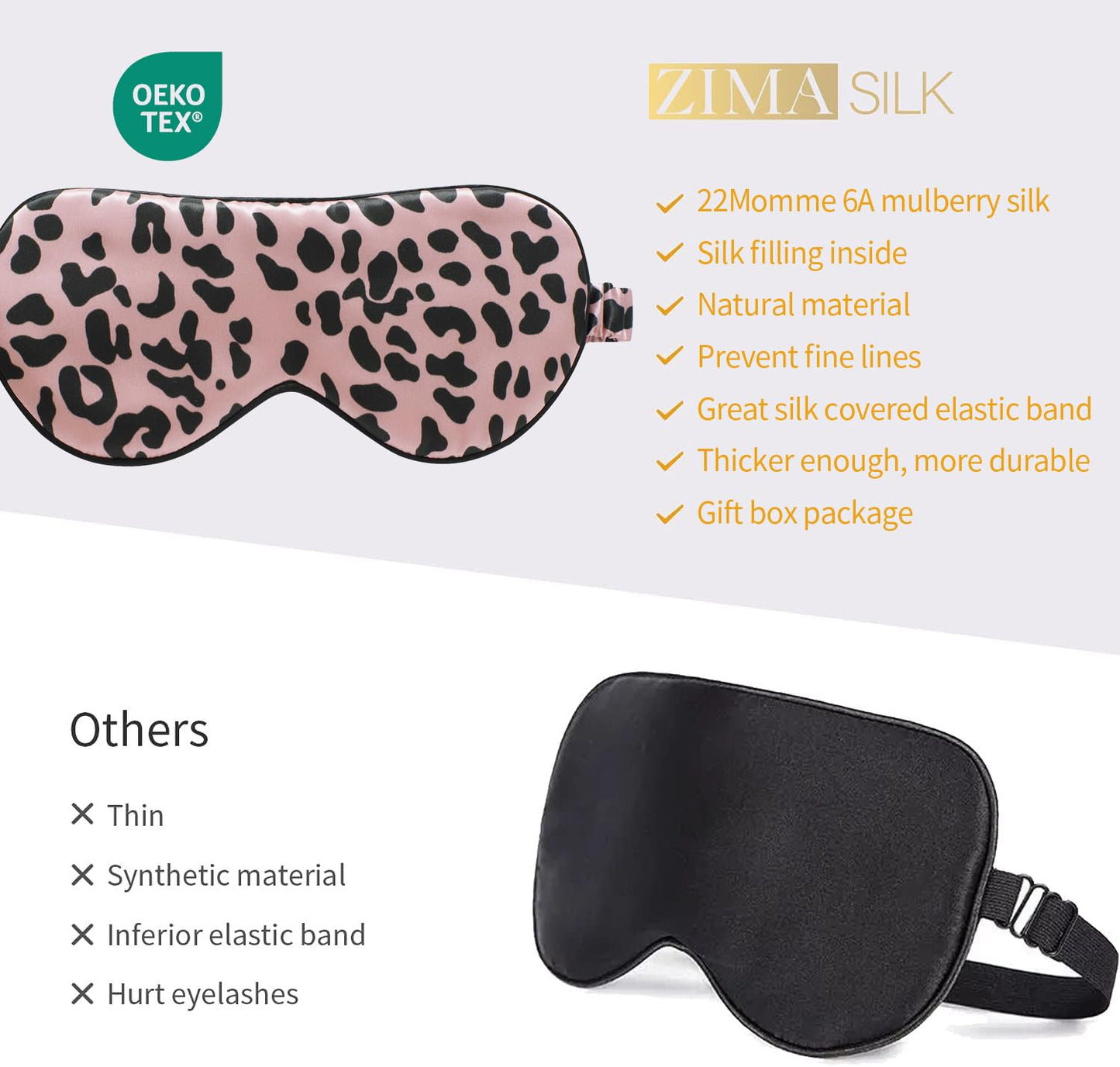 ZIMASILK Adjustable 100% 22 Momme Mulberry Silk Sleep Mask for Sleeping, Filled with Premium Mulberry Silk, Softest & Breathable Blackout Eye Sleeping Mask (Black)