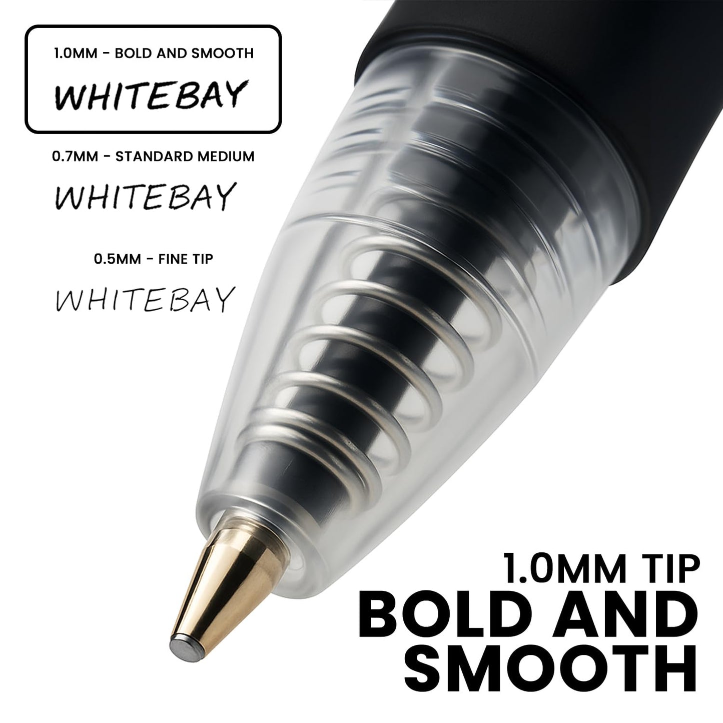 White Bay Retractable Ballpoint Pens Black Ink, Medium Point (1mm), 18-Pack, Refillable, Easy Grip