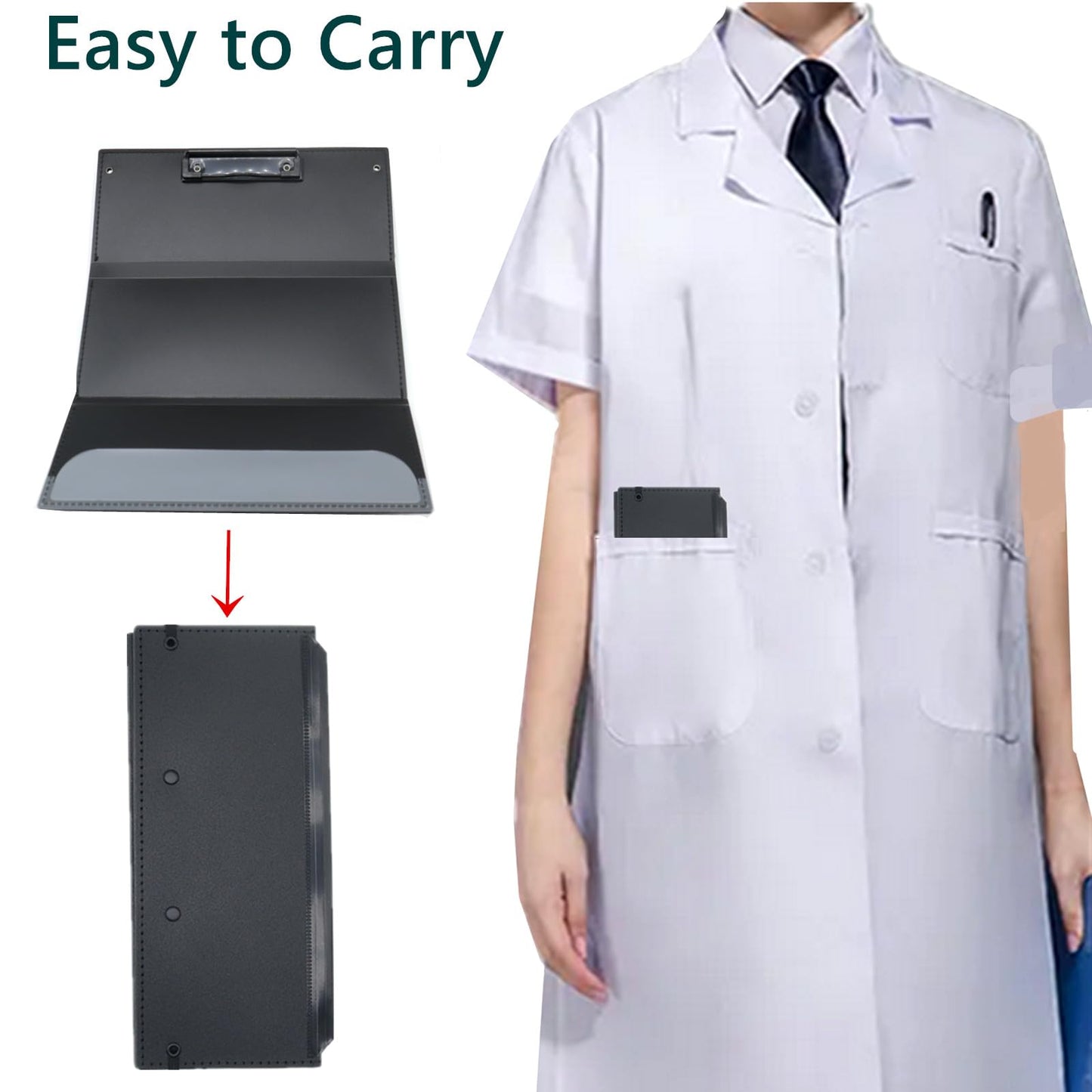 QYIMLI Foldable Nursing Clipboard, 3 Layers Folding clipboards Nurses Clip Board Low Profile Clip Pocket Clipboards for Nurses, Doctors,Students, Teachers (Black)