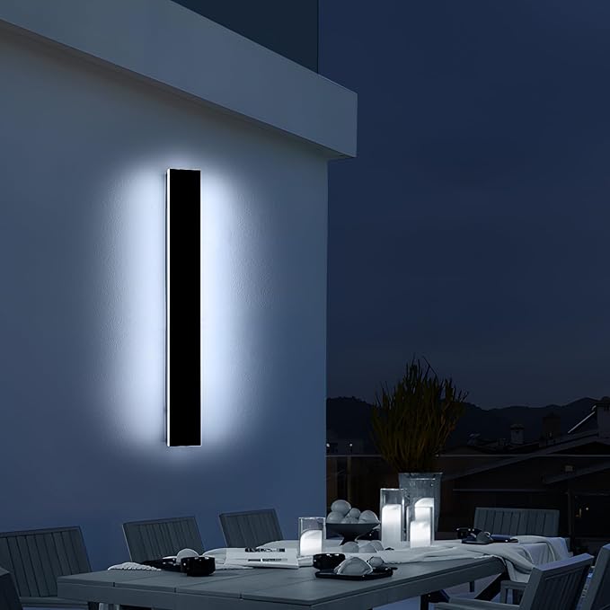 31.4inch Modern Outdoor Wall Sconce, 6000K Cold White LED Outside Wall Light Fixture, IP65 Waterproof, 31W, Black Minimalist Exterior Lighting Patio Lamp for House, Porch, Garage, Garden