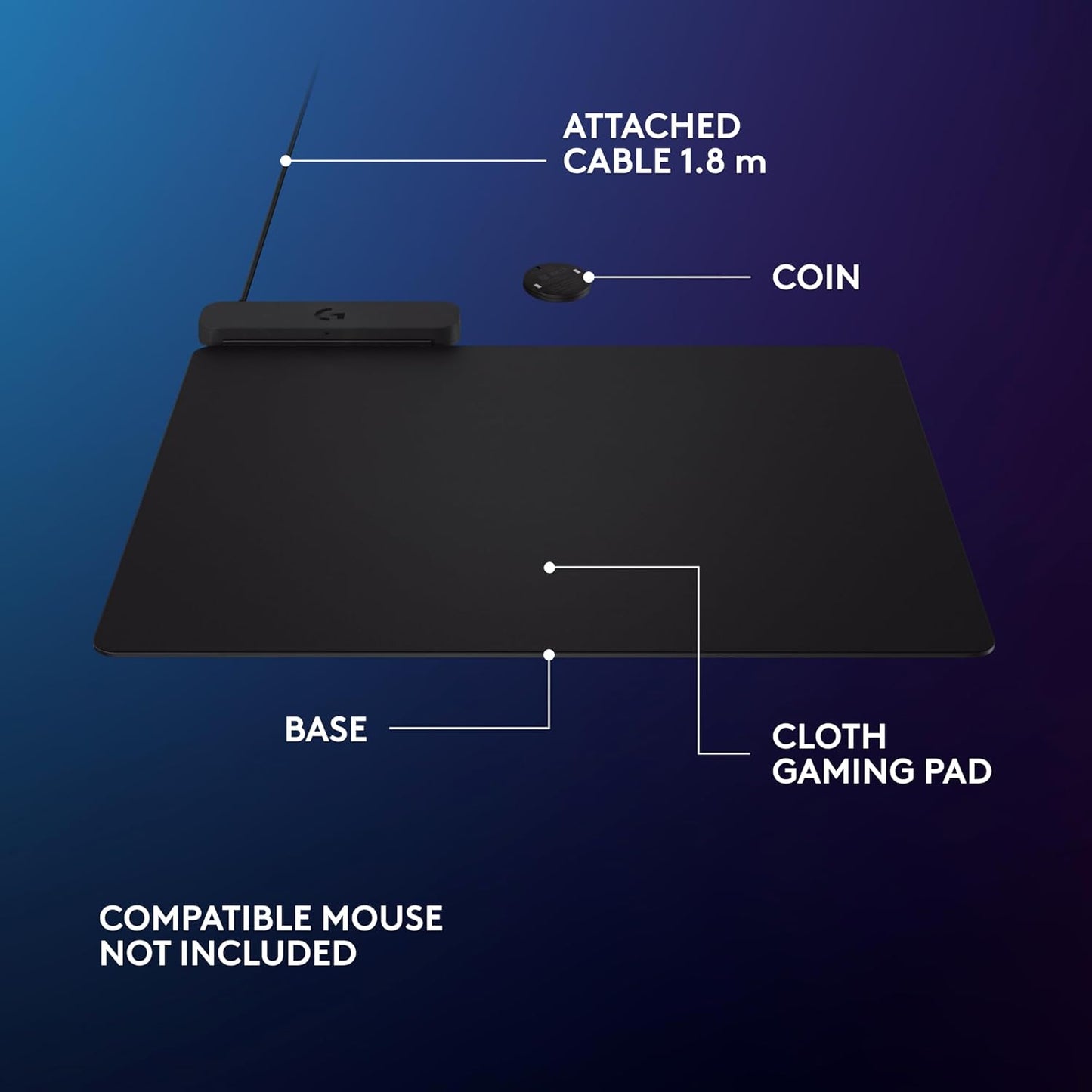 Logitech G POWERPLAY 2 Wireless Charging Mouse Pad for Compatible Gaming Mice, 34.5 X 28.4 cm (13.5 x 11.2 inches), 3.5 mm Height, for PC/Mac - Black