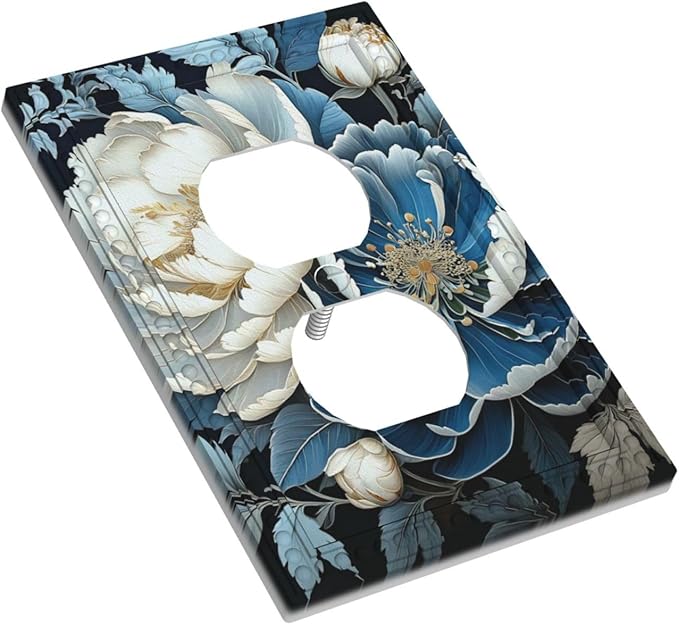 White Blue Flower Peonies Light Switch Cover 1 Gang Outlet Plate Single Duplex Wall Plate Covers Decorative Switchplate Covers Electrical Faceplate for Home Decor