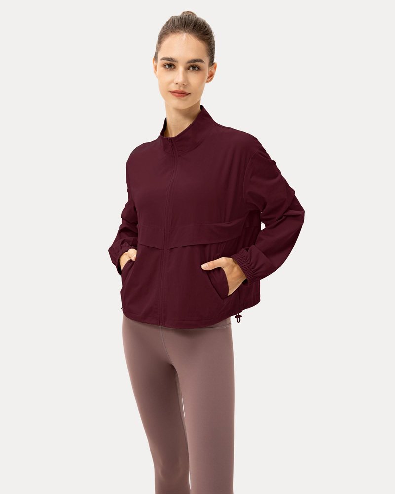 Locachy Women's Lightweight Zip Up Athletic Jacket Stand Collar Windproof Sun Protection Workout Outdoor Jacket Burgundy XL
