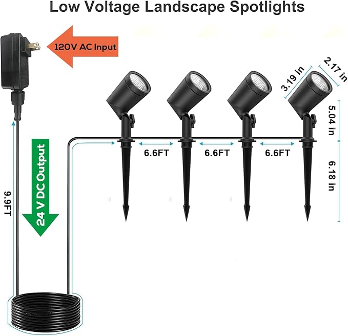ZYAN Outdoor Waterproof IP65 Landscape Spotlights, Powered Supply Yard Garden Spot Lights for Outside Plant Tree, Landscape Lighting for Path, Patio, Walkway-4 Pack