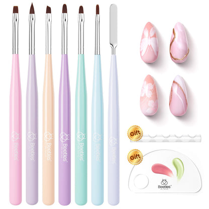 Beetles Nail Art Brushes 8pcs – Crystal Nail Art Tools 5pcs Double-headed Nails Dotting Tool, 3pcs Striping Liner Brushes for Nails with Pearls Bowknot Stickers, DIY Home Salon Manicure Design Tools