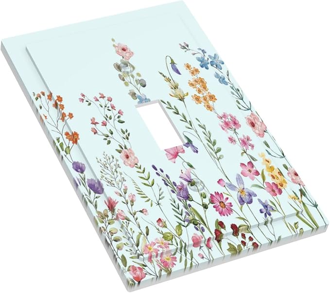 Rustic Wild Floral Vintage Blue Watercolor Flower 1 Gang Light Switch Covers Decorative Unique Single Toggle Wall Plate Switchcover Electrical Switchplate for Bathroom Bedroom Decor