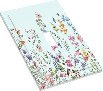 Rustic Wild Floral Vintage Blue Watercolor Flower 1 Gang Light Switch Covers Decorative Unique Single Toggle Wall Plate Switchcover Electrical Switchplate for Bathroom Bedroom Decor