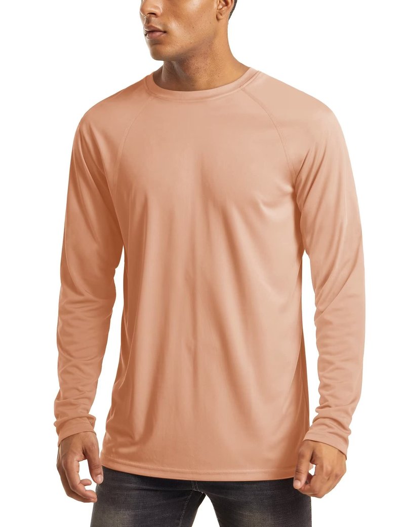 Rashguard Shirts for Men Long Sleeve Sun Protection Shirts Athletic T-Shirt Cycling Outdoor Fishing Hiking Shirts Apricot
