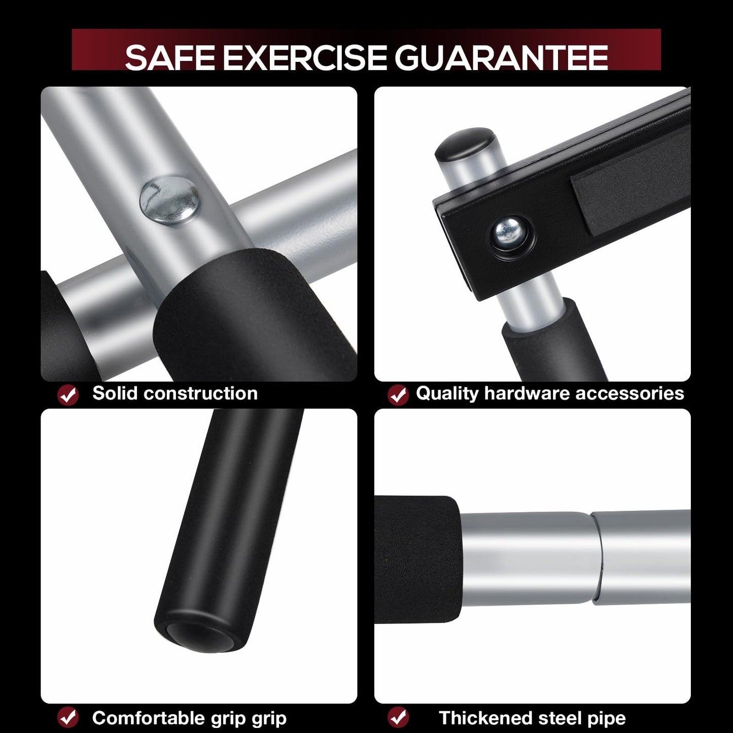 GYE Doorway Pull Up Bar for Home Gym, Adjustable Width, Heavy-Duty Steel，Max Limit 440 lbs Upper Body Fitness Workout Bar with Foam Grips，Indoor Portable Upper Body Workout Bar for Strength Training