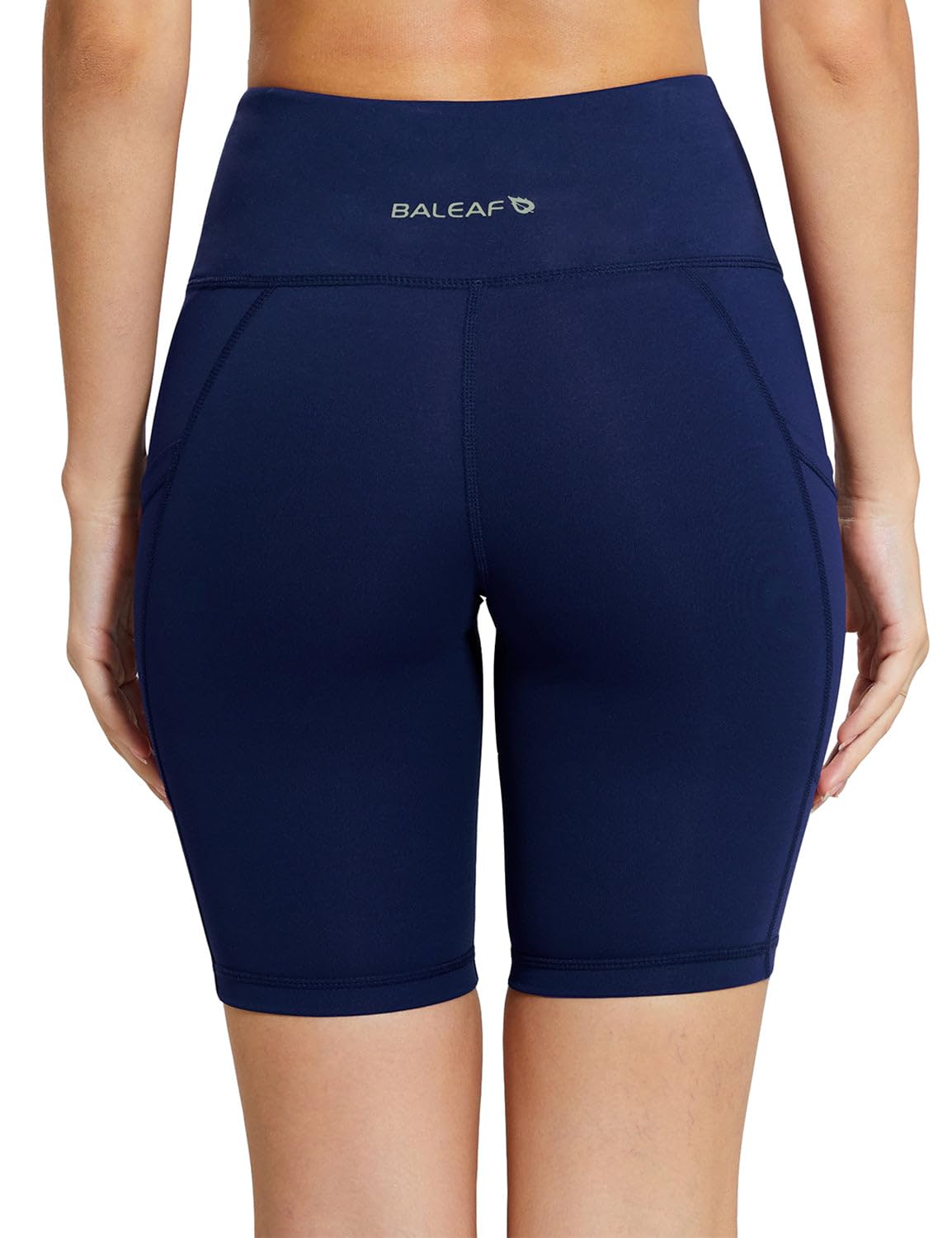 baleaf Women's High Waist Biker Shorts Tummy Control Spandex Shorts with 3 Pockets for Yoga Running Workout Compression 8" Navy Blue XXL