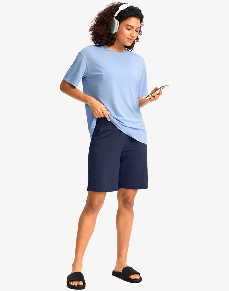 G Gradual Women's Bermuda Long Shorts with Pockets 9" High Waisted Knee Length Shorts for Women Walking Athletic Workout(Navy,XXL)