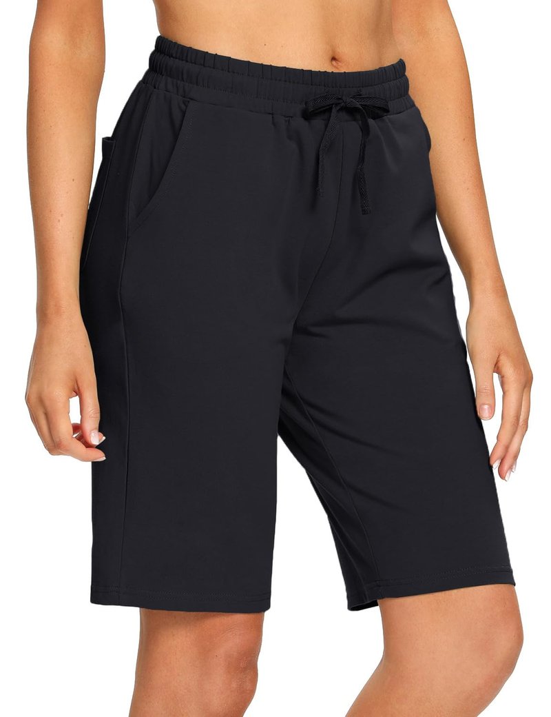 EZRUN Womens Bermuda Shorts Summer Sweat Shorts with Deep Pockets 10" Cotton Shorts for Women Gym Workout
