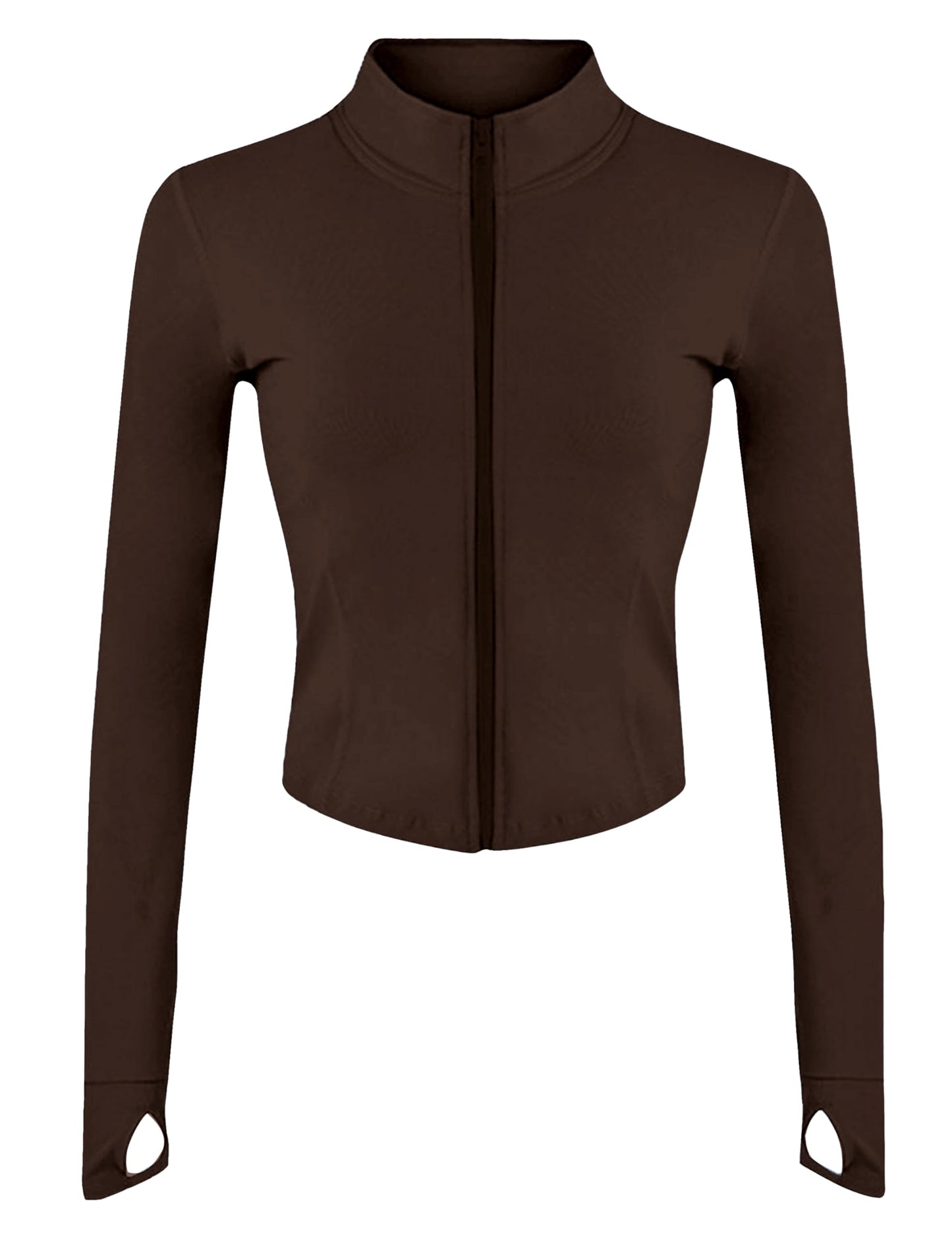 Lviefent Womens Lightweight Full Zip Running Track Jacket Workout Slim Fit Yoga Sportwear with Thumb Holes (Brown-L)