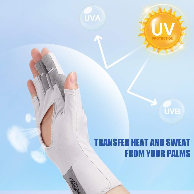 Palmyth UV Protection Fishing Fingerless Gloves UPF50+ Sun Gloves Men Women for Kayaking, Hiking, Paddling, Driving, Canoeing, Rowing (Air Light Gray, Large)