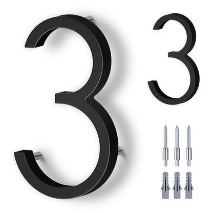 5 Inch House Numbers for Outside, Stainless Steel Floating Address Numbers for House, Modern Black Metal Door Numbers for Mailbox, Wall, Yard, Easy Install with Mounting Kit (3)