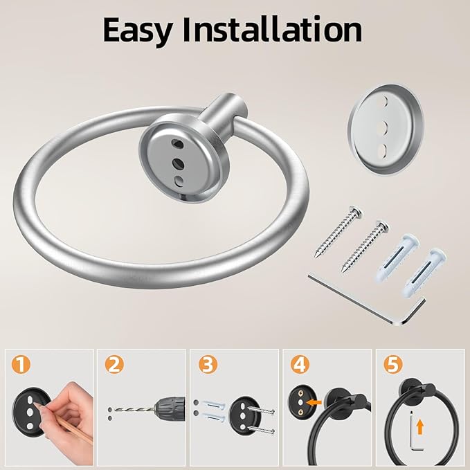 Brushed Silver Towel Ring, SUS304 Stainless Steel Hand Towel Holder