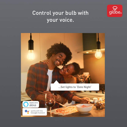 GLOBE Electric 34919 Wi-Fi Smart 5.5W (60W Equivalent) Straight Filament Tunable White Amber Glass LED Light Bulb, No Hub Required, Voice Activated, 2000K - 5000K, Vintage Edison Style, 500 Lumns