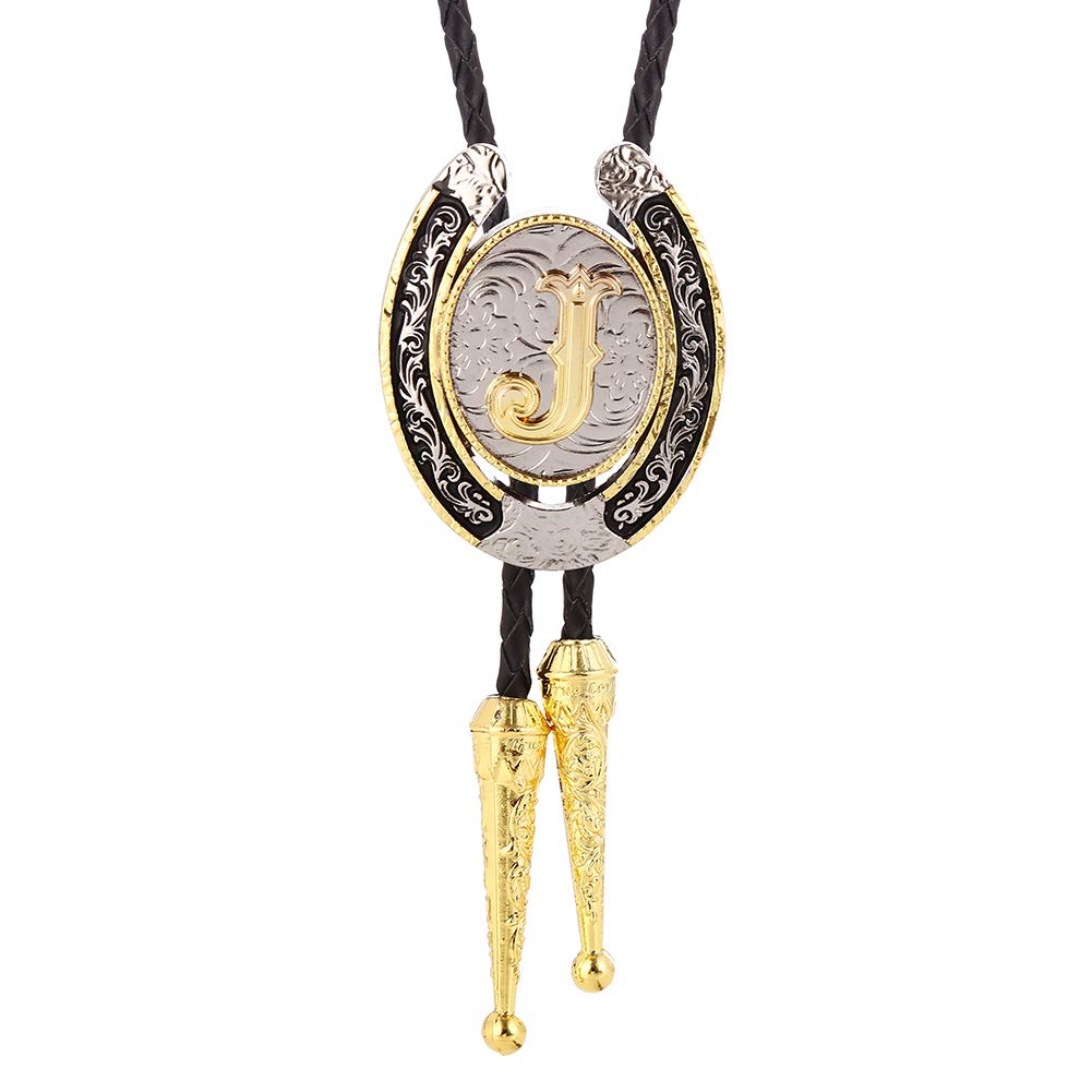 HUABOLA CALYN Bolo Tie for Men- Golden Initial Letter ABCDMJR to Z Western Cowboy Bolo Tie for Women (J)